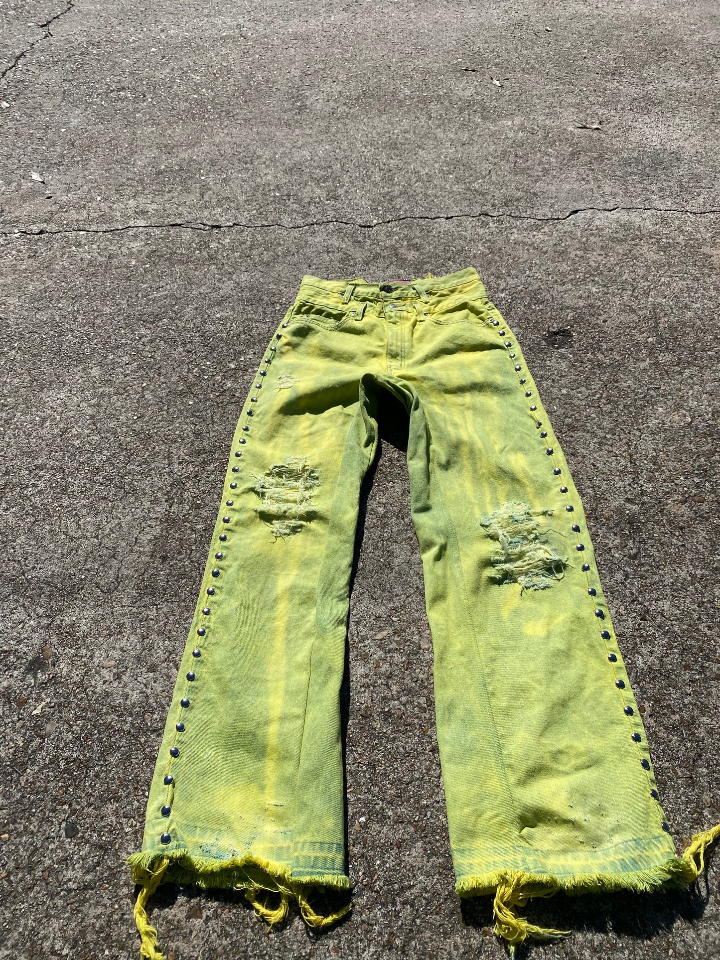 double waist studded denim -inner flaired